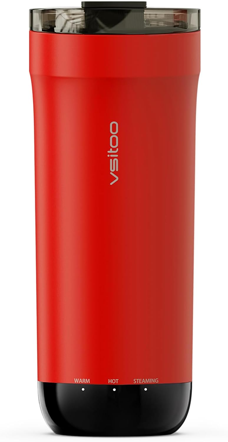 vsitoo S5 heated travel mug,16oz, Auto-Sensing AI Heats Drinks To 120-150°F Hands-Free. Temperature Control for All Cars, Perfect for Home/Office/Travel/Outdoor, Ideal Gift for Coffee Lovers - Red - Image 1